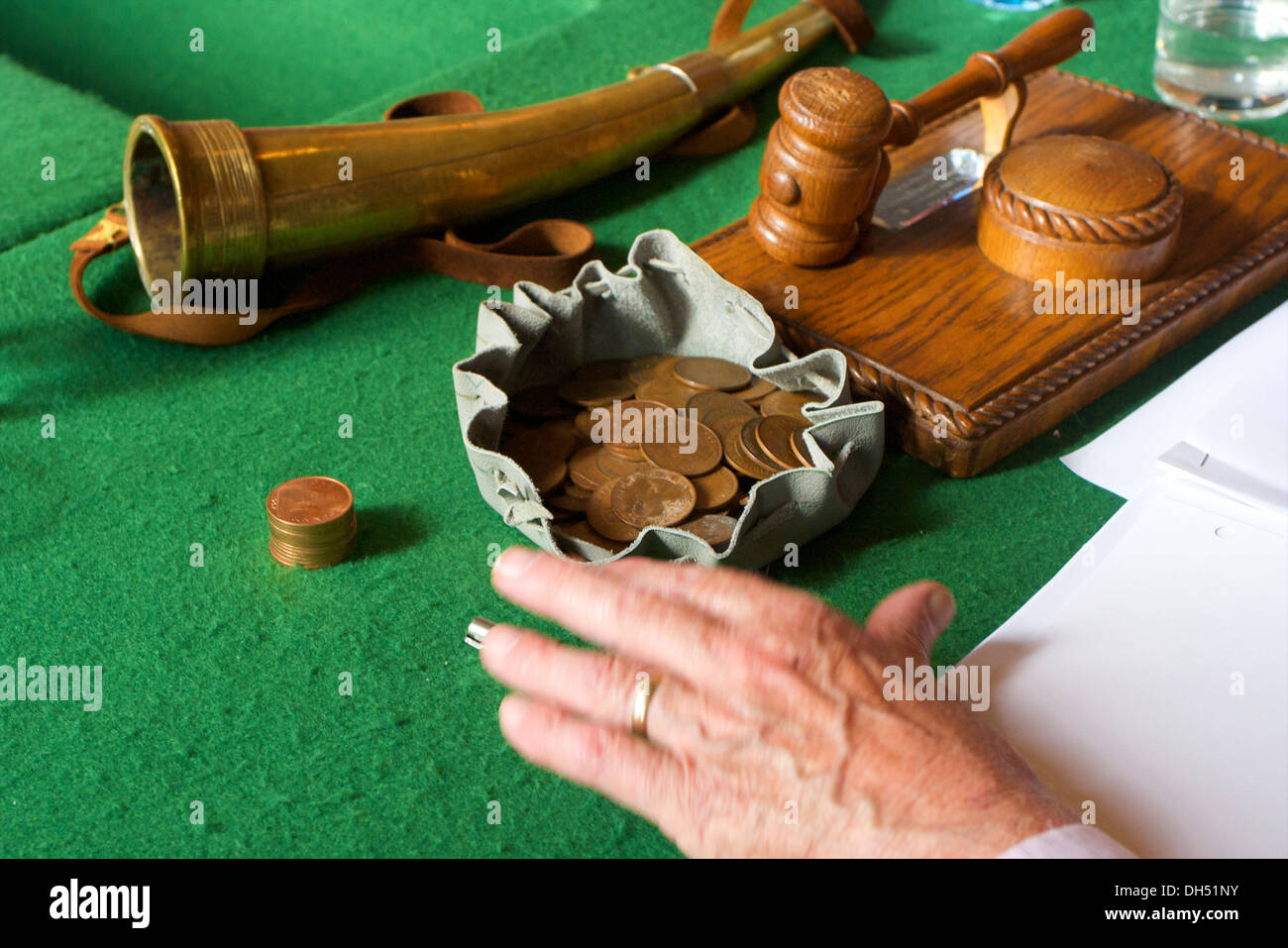 Rent Being Counted In Council Chambers, Tutti Day, Traditional Annual Hocktide Festival, Hungerford, Berkshire, England Stock Photo