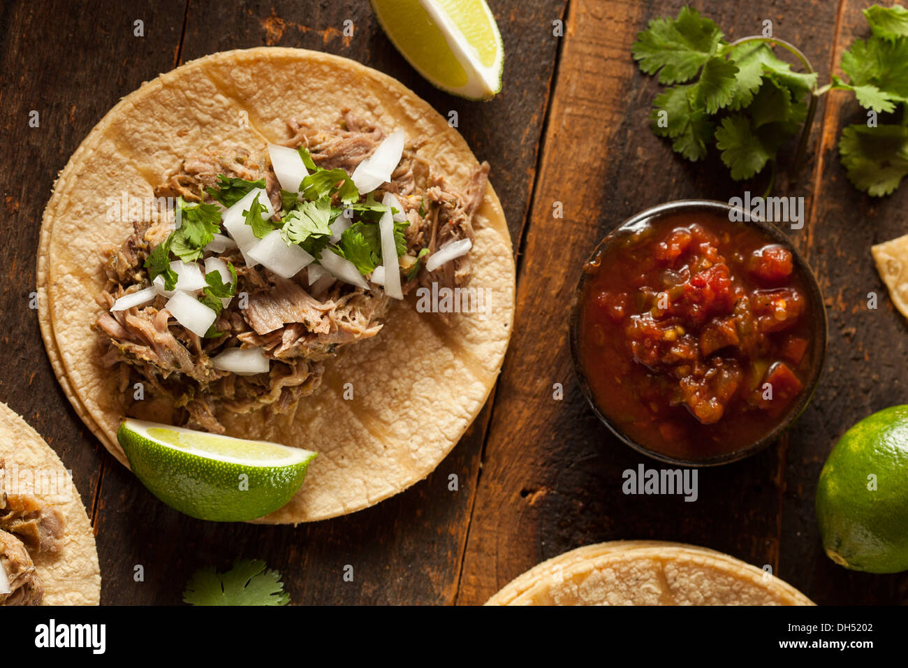 Traditional Pork Tacos with Onion, Cilantro, and Lime Stock Photo Alamy