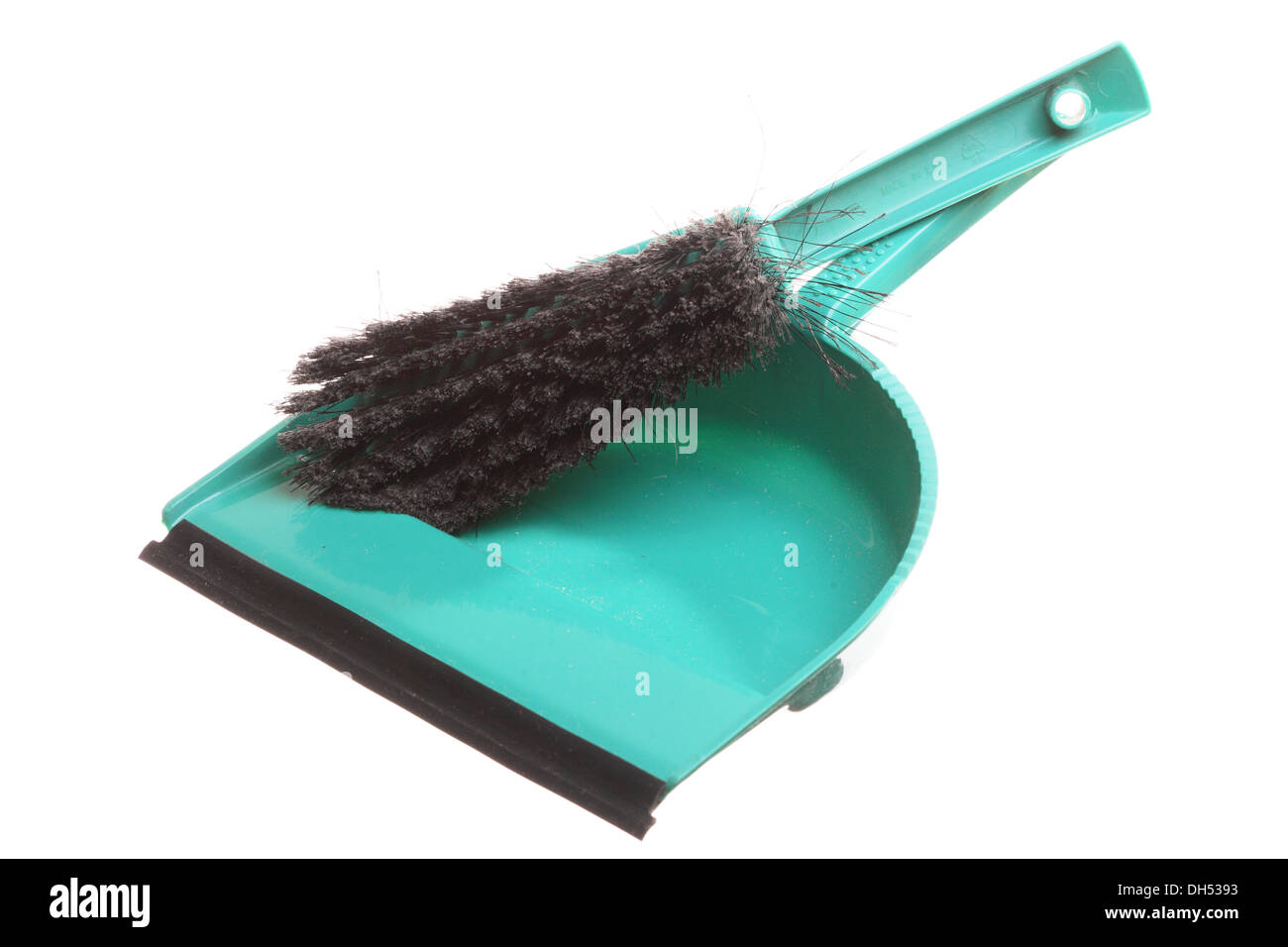Green sweeping brush and dustpan for house work. Cleaning. Isolated on