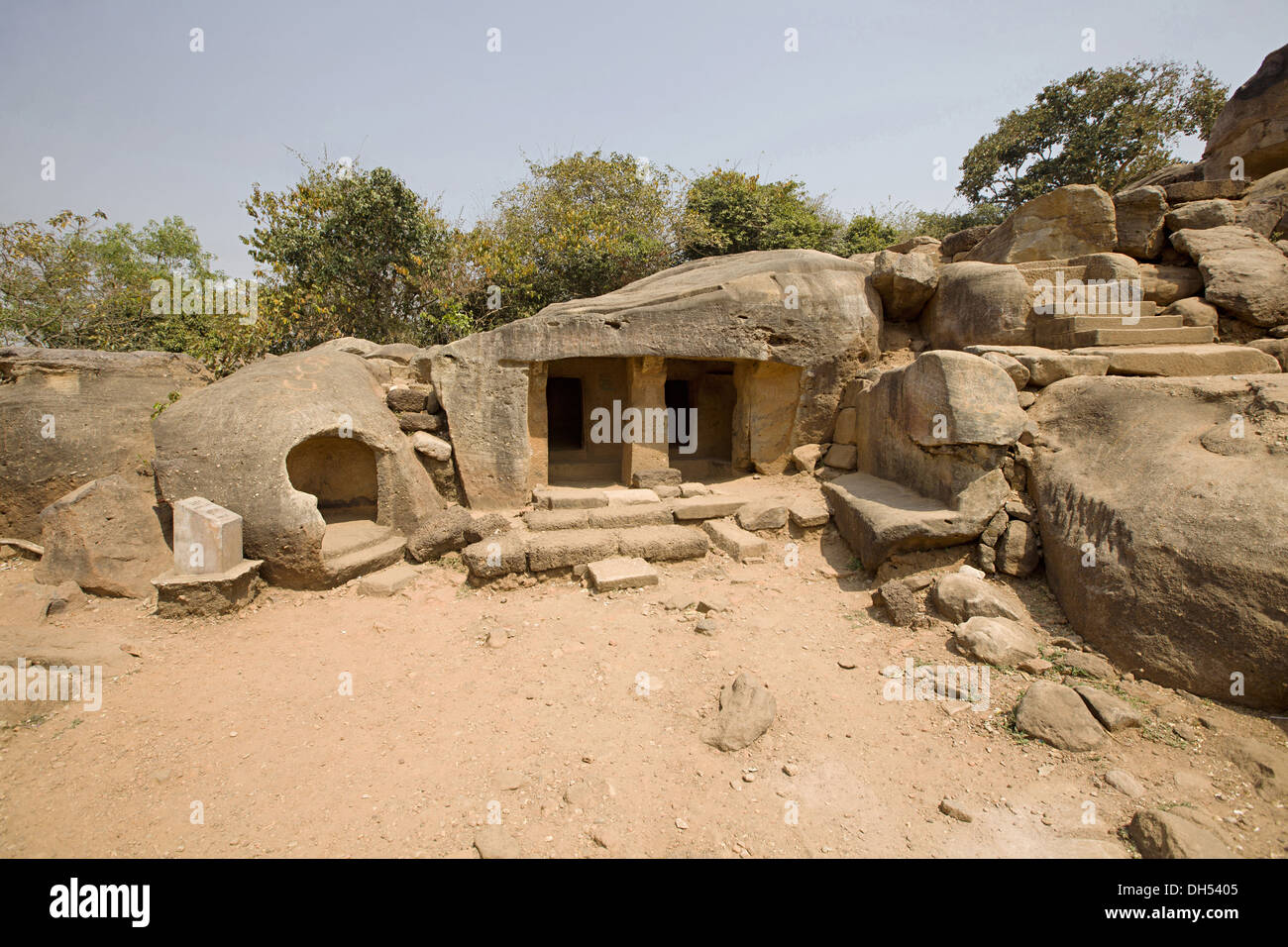 Cave 11 : Jambesvara Gumpha, Udaygiri Caves, Odisha, India. Inscription in this cave records that it is the cave of Nayaki, wife of Mahamade. Stock Photo