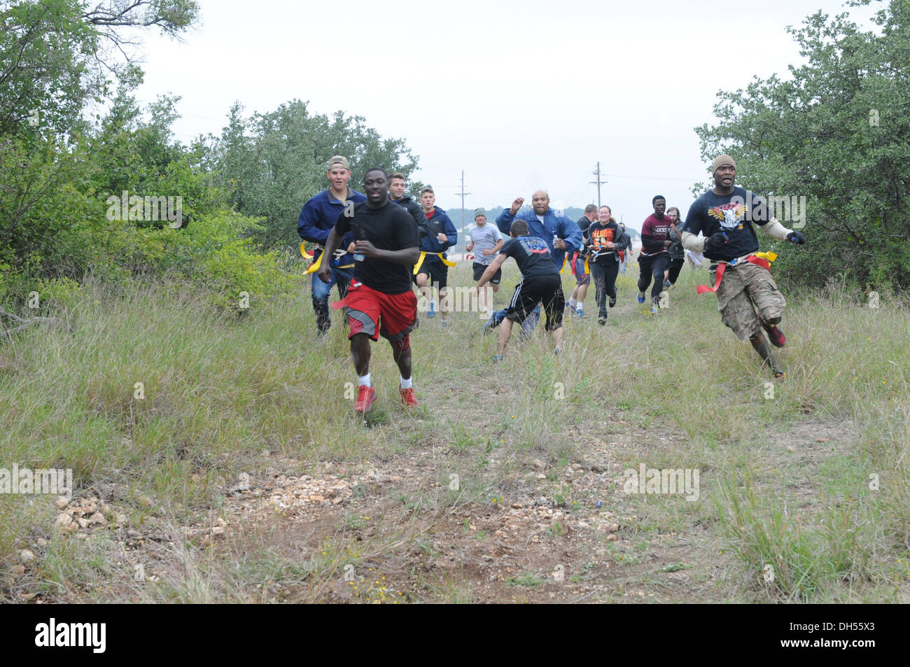 Soldiers and families from the 69th Air Defense Artillery Brigade participate in the zombie run at the Lightning Ranch here Oct. 26. Stock Photo