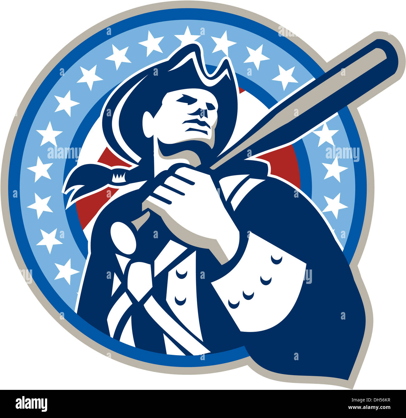 Illustration of a american patriot holding baseball bat on shoulder