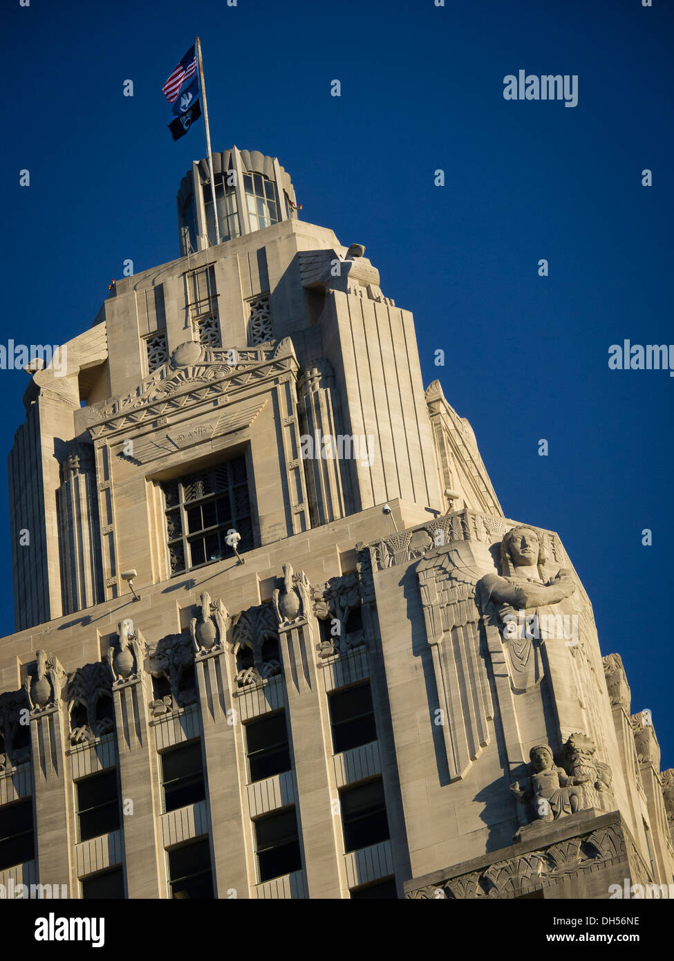 Close-up of the top of the Louisiana State capitol building in Baton Rouge. Built in 1932. Tallest state capitol in USA Stock Photo