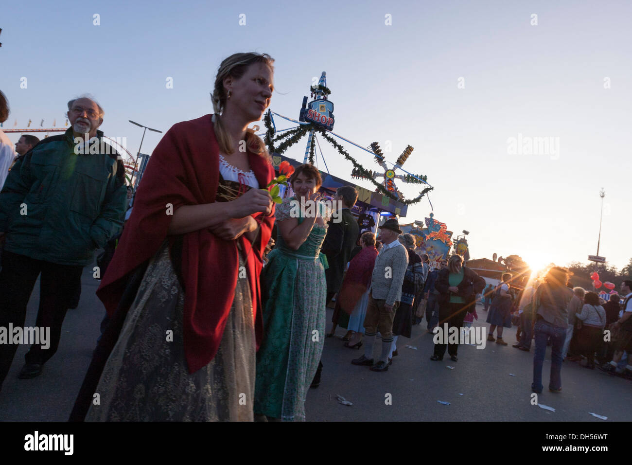 A woman wearing traditional Bavarian clothes. The world's largest beer festival Munich, Germany. 2007 Stock Photo