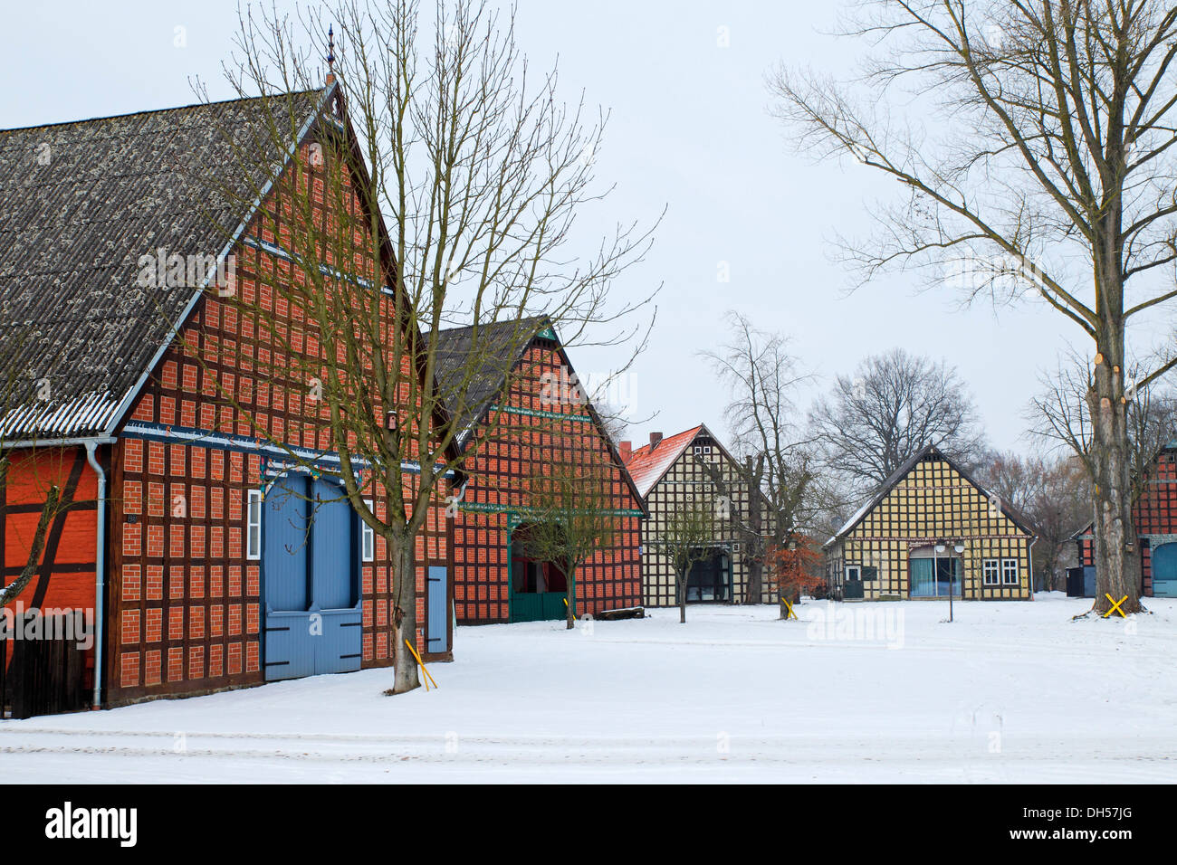Historic Lower Saxon Half Timbered Houses In Rundling Village Of