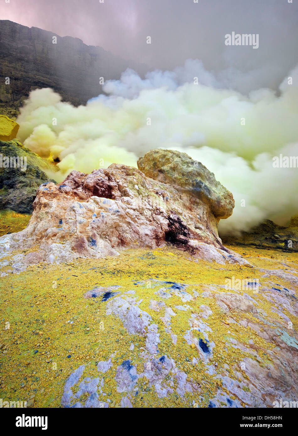 Sulfur fumarole at Ijen Volcano, Kawah ljen, Eastern Java, Java, Indonesia Stock Photo