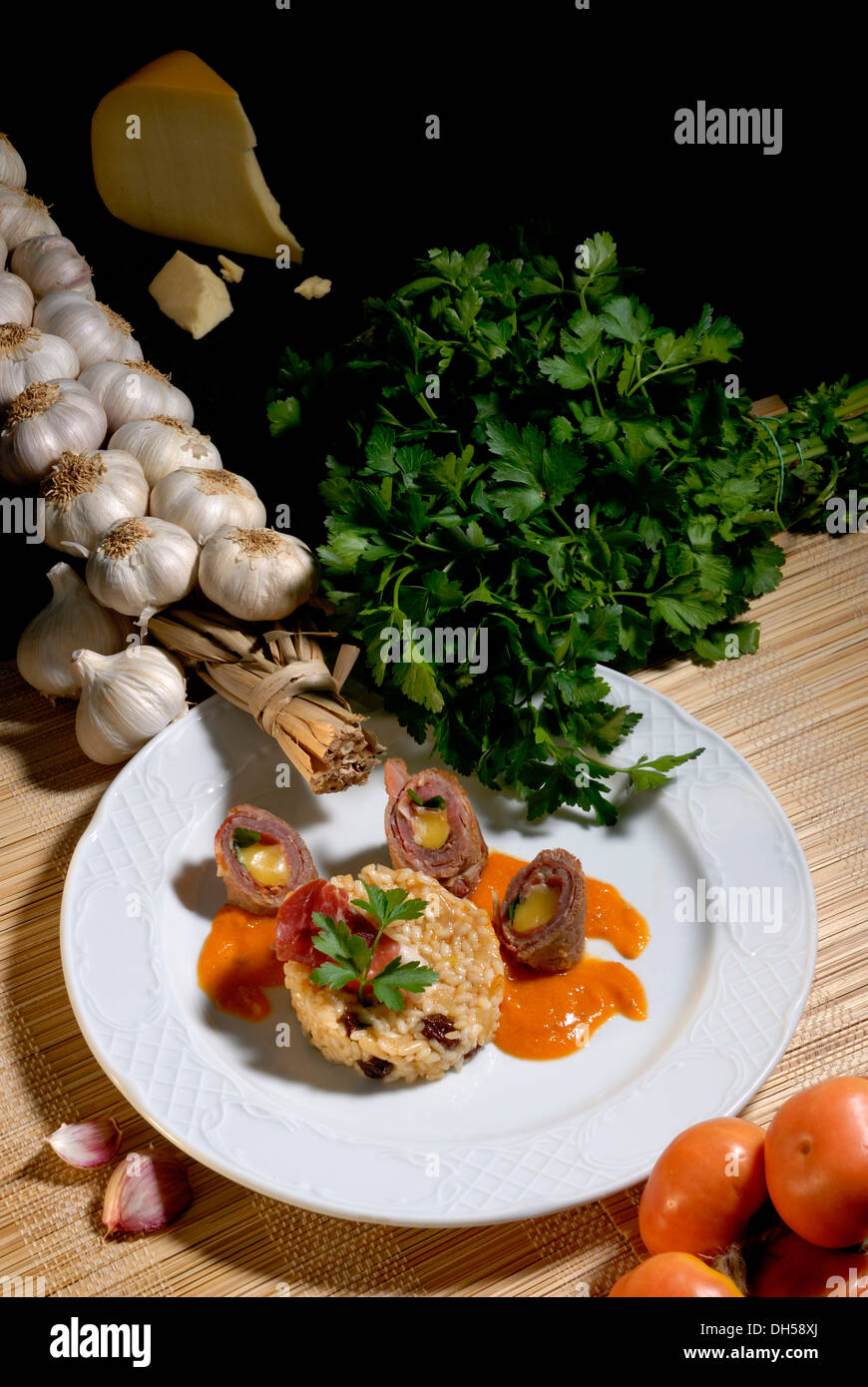 Veal roulade stuffed with cheese and tomato sauce Stock Photo Alamy