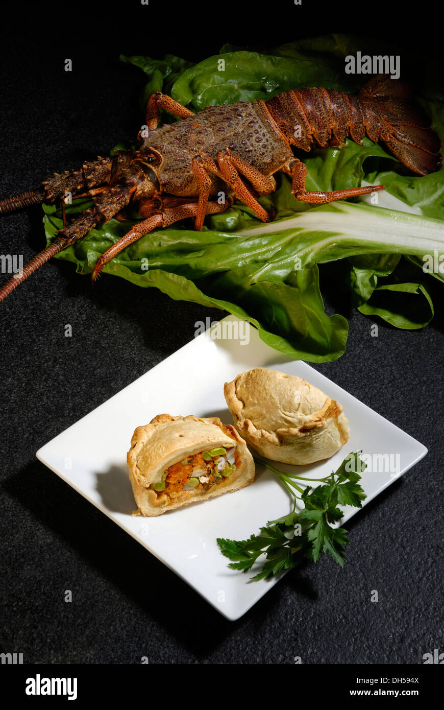 Crawfish pie with rabbit, Empanada de langosta y conejo Stock Photo