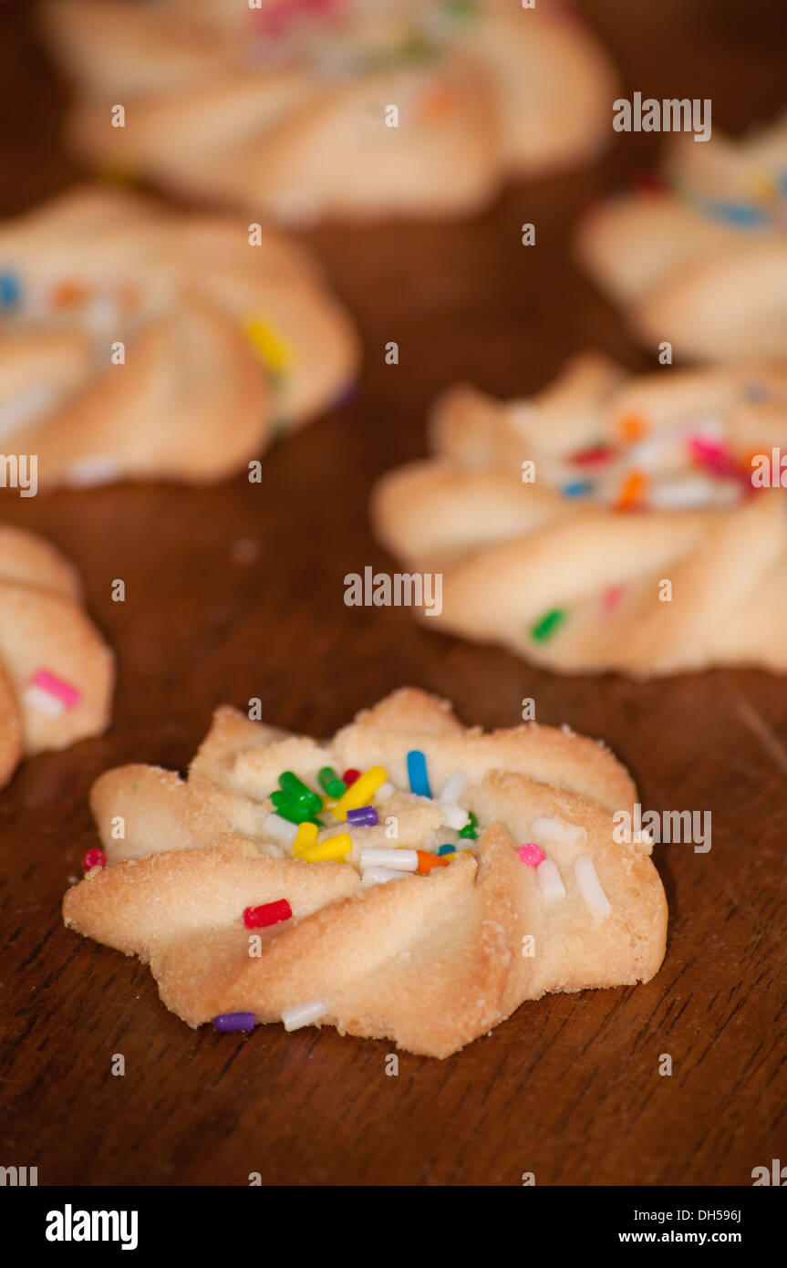 Shortbread cookies on a dark brown wooden table Stock Photo