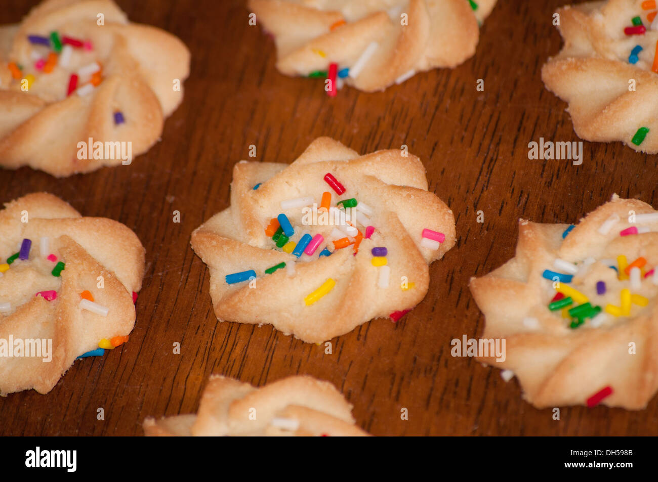 Shortbread cookies on a dark brown wooden table Stock Photo