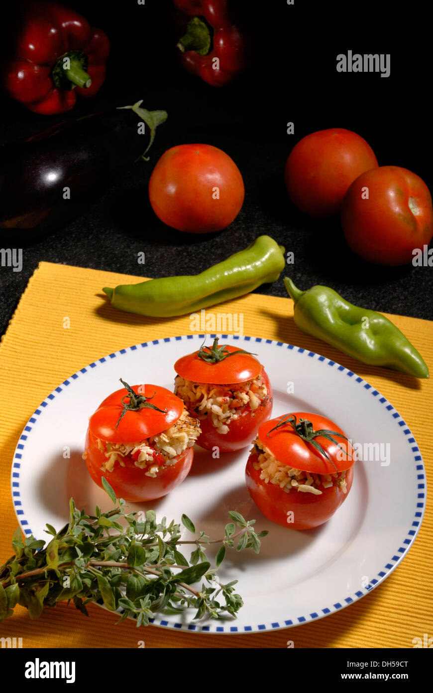 Stuffed tomatoes with rice and shrimp Stock Photo