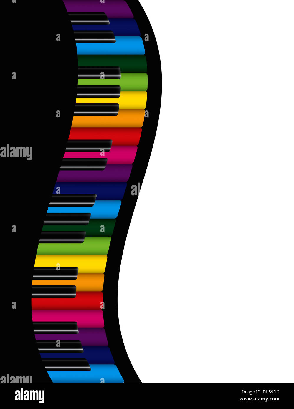 Piano Keyboards with Rainbow Color Keys Wavy Border Abstract Background
