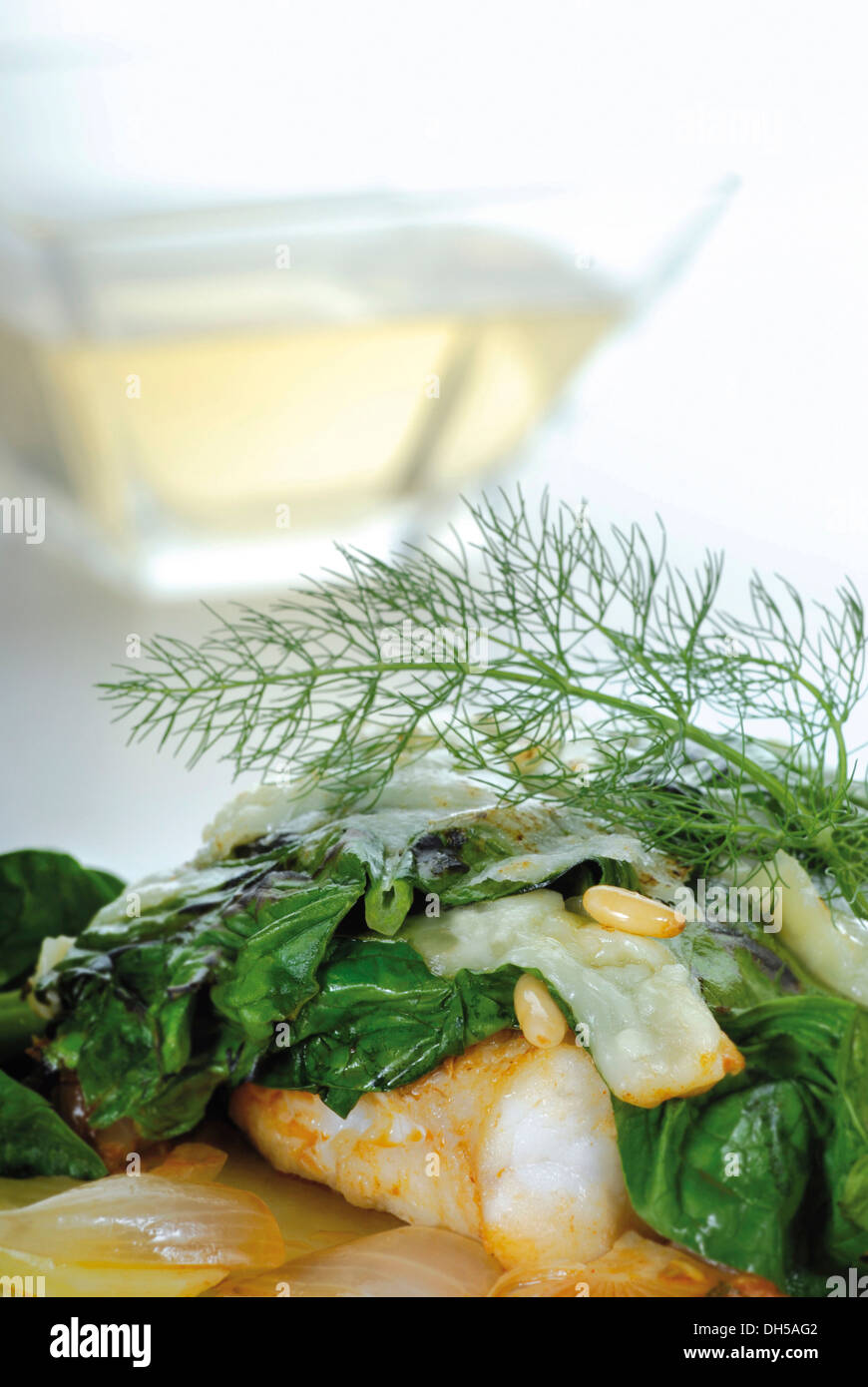 Monkfish in white wine Stock Photo Alamy