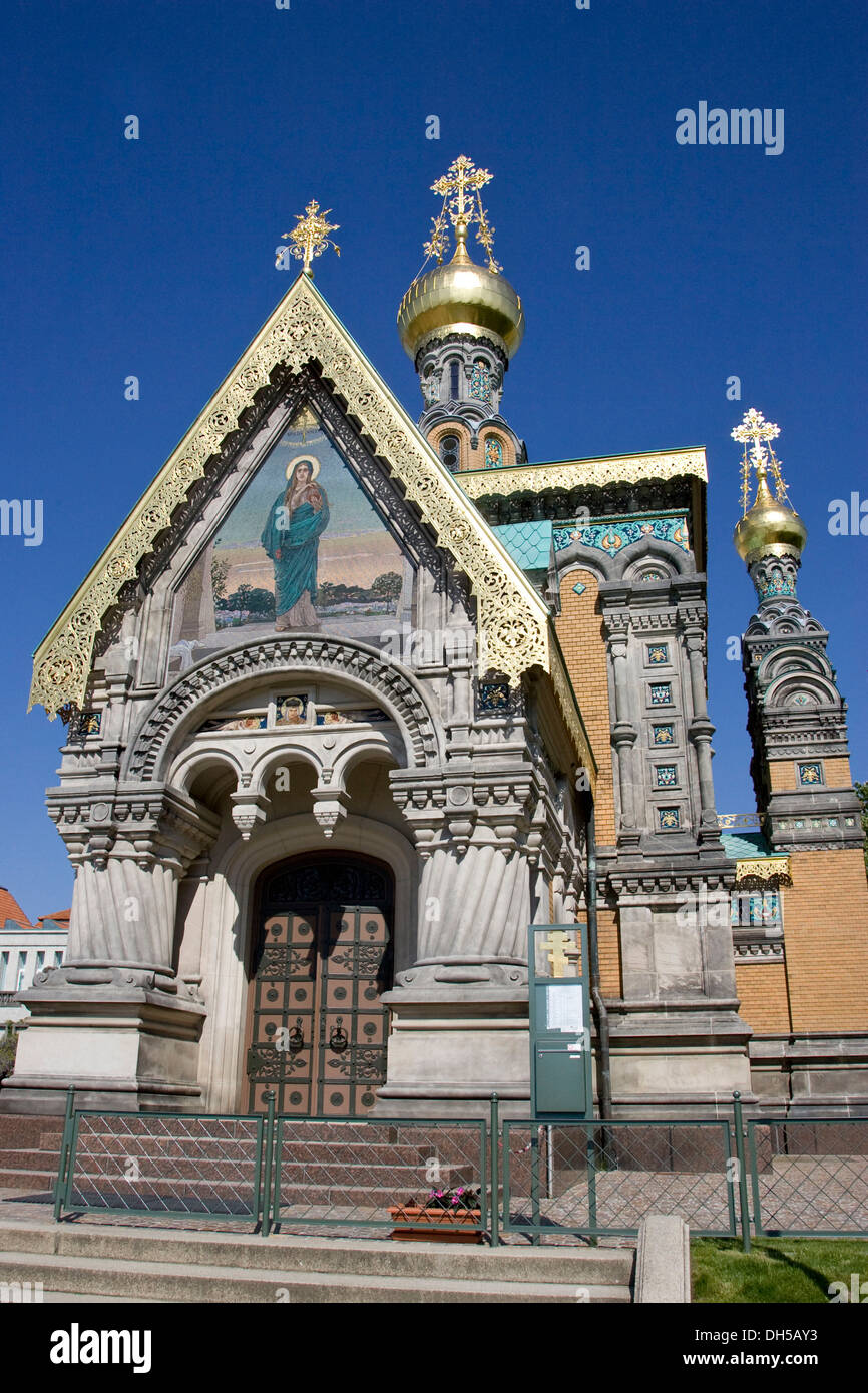 Russische Kapelle Russian Orthodox church of St. Mary, Mathildenhoehe, Darmstadt, Hesse Stock Photo