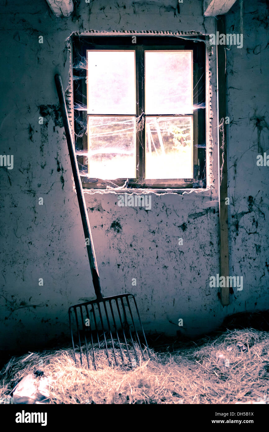 Old dilapidated building, interior view Stock Photo