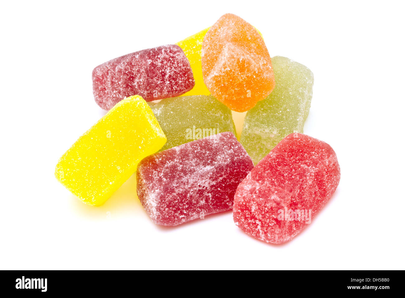 Different fruit jellies on white background Stock Photo