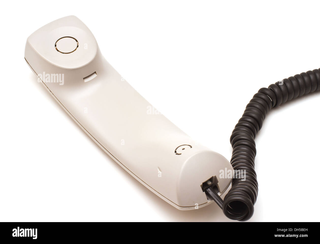 Telephone receiver and cord on white Stock Photo