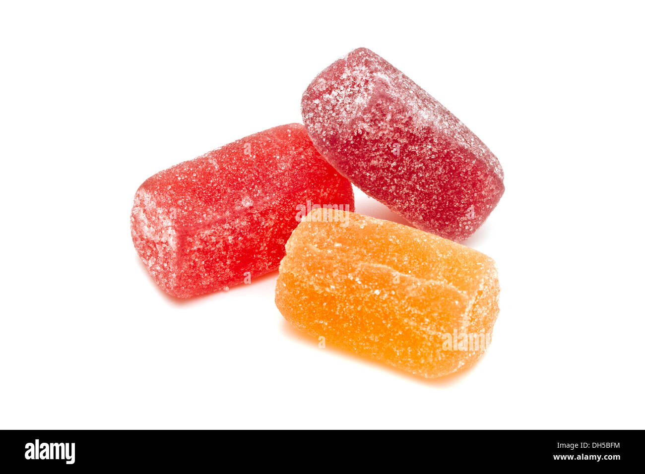 Different fruit jellies on white background Stock Photo