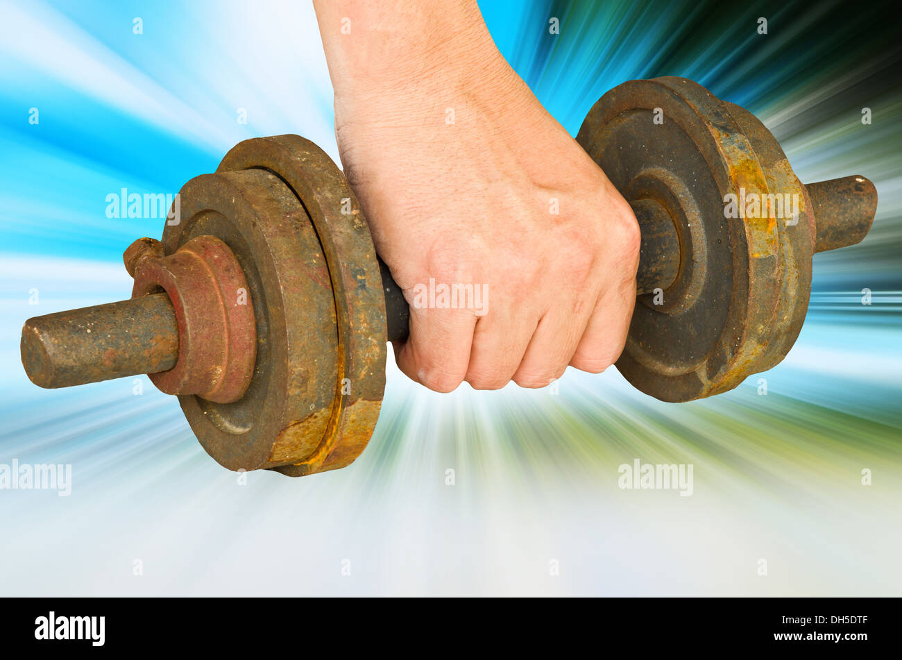 people getting old busy in gym on blue beem light Stock Photo