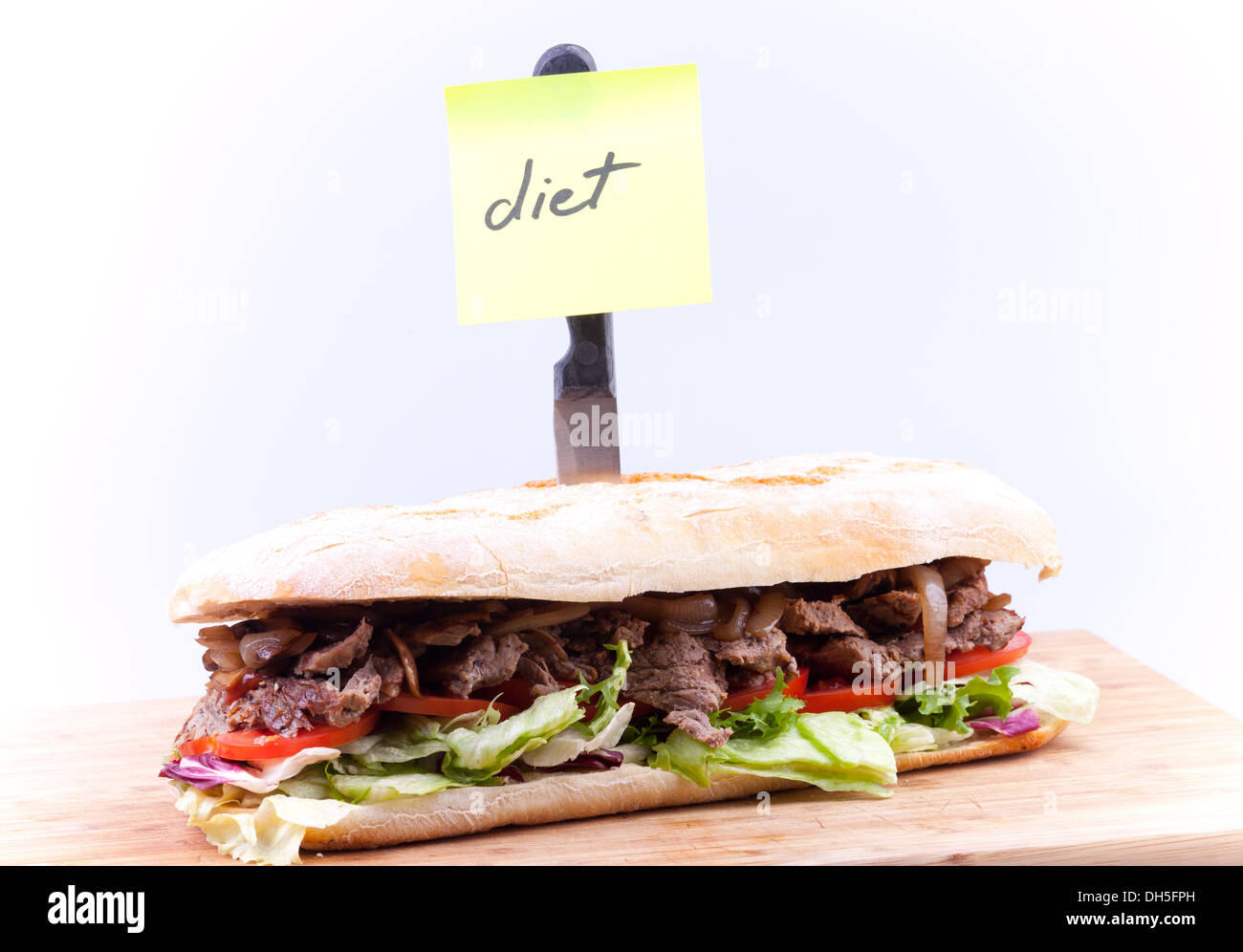 steak sandwich with note diet Stock Photo - Alamy