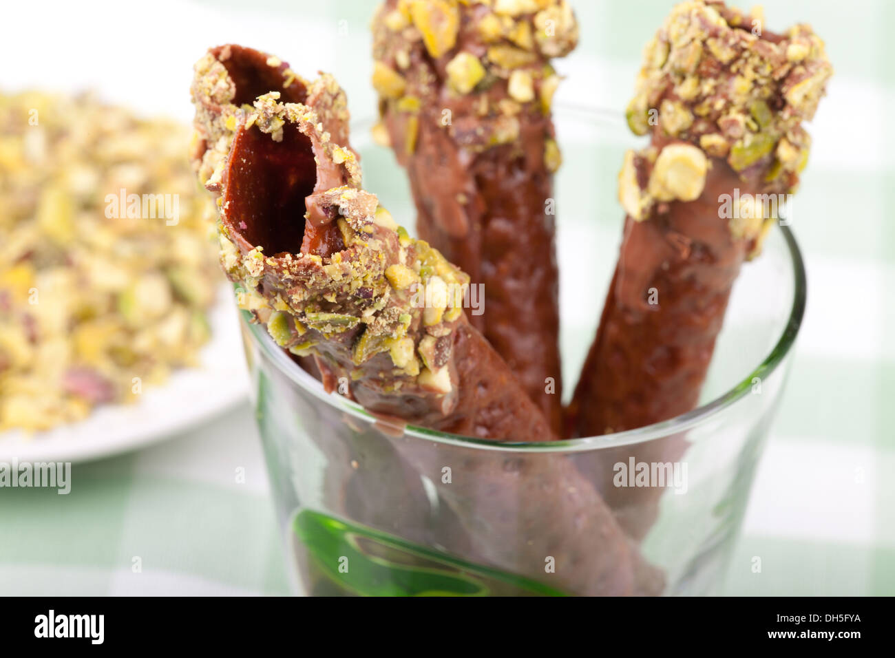 close up picture of brandy snaps Stock Photo Alamy