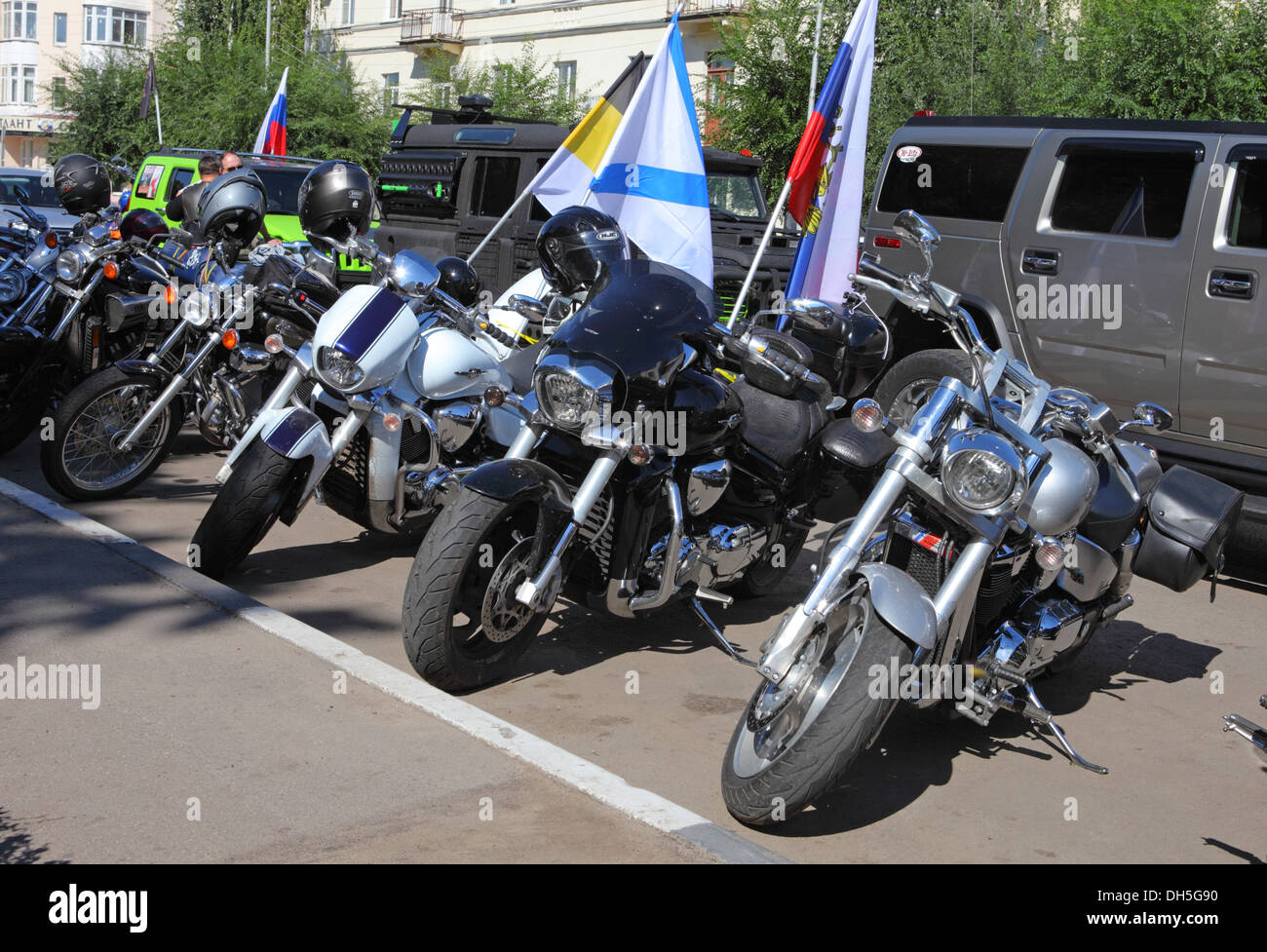 Harley Davidson motorcycles parked in Moscow, Russia Stock Photo