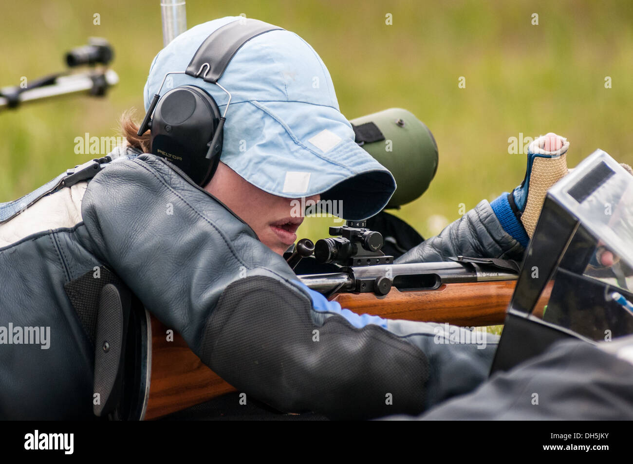 Target rife shooting at Bisley National Shooting Centre Ranges Stock