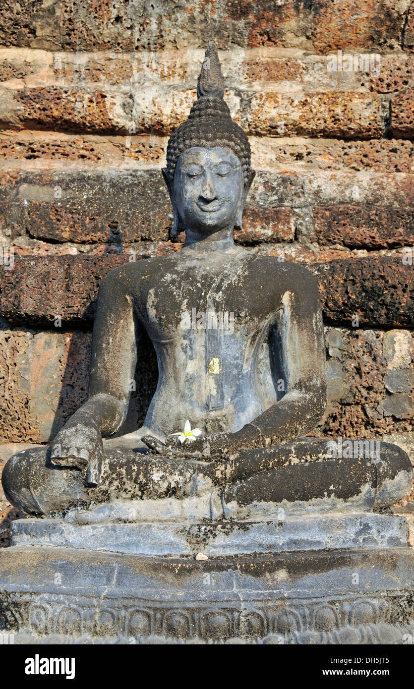 Buddha statue, Bhumispara-mudra, Buddha Gautama in the moment of enlightenment, Wat Mahathat, Sukhothai Historical Park Stock Photo