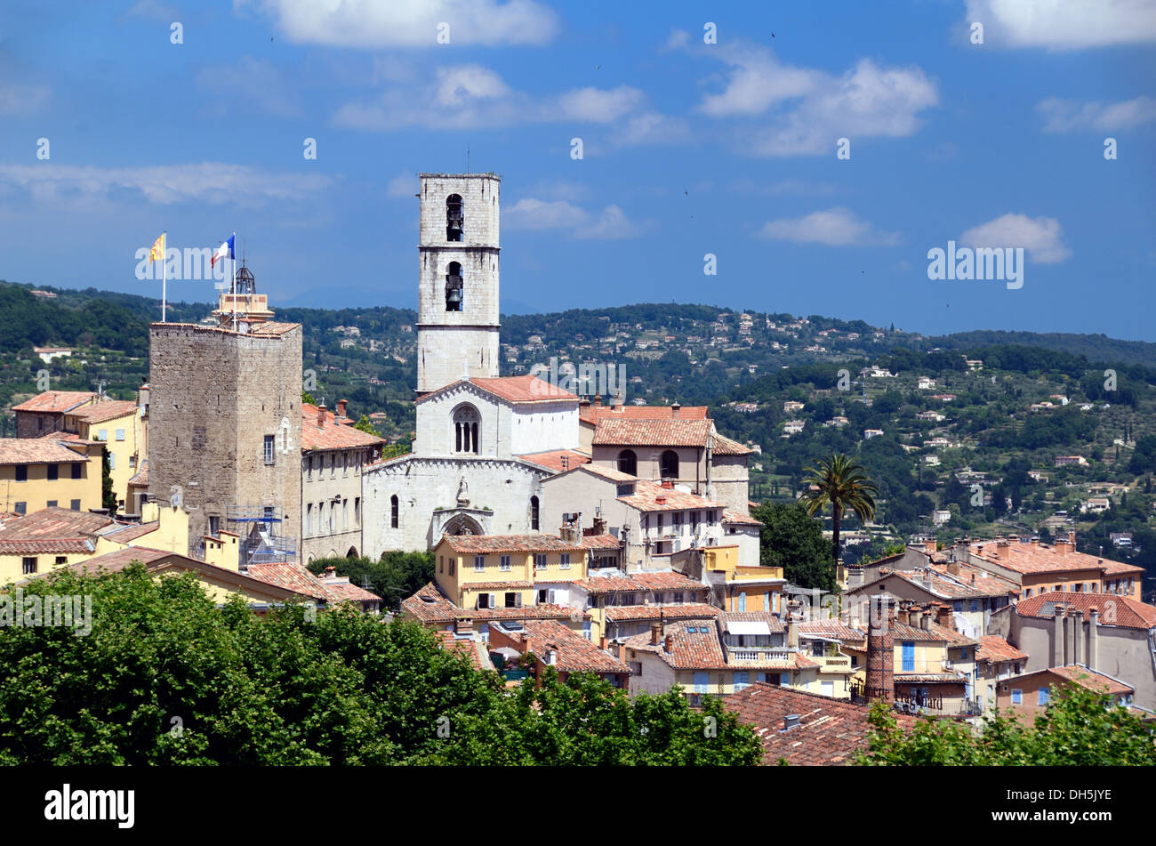 Panoramic View over the Cathedral Old Town and Historic Center of Grasse Alpes-Maritimes France Stock Photo