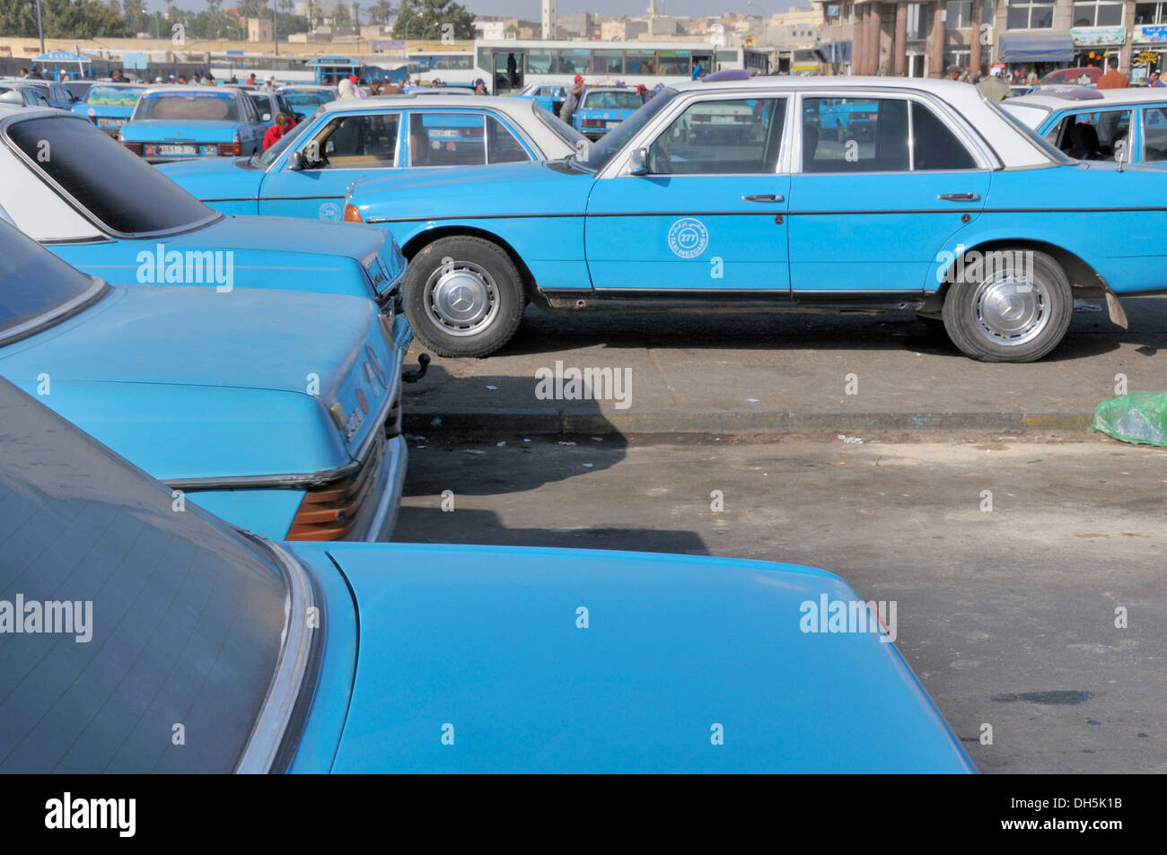 Taxi rank with Grand Taxis in Inezgane, a major transportation hub south of Agadir, Morocco, Africa Stock Photo