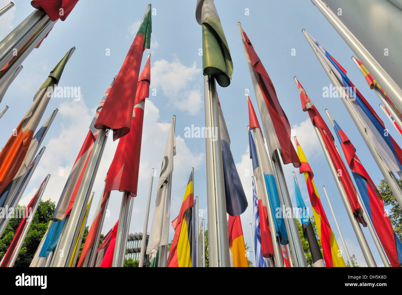 Calm, flags, European Patent Office, Munich, Bavaria Stock Photo