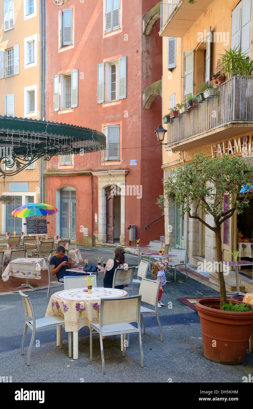 Pavement Café or restaurant on Town Square Place des Artistes Grasse Alpes-Maritimes France Stock Photo