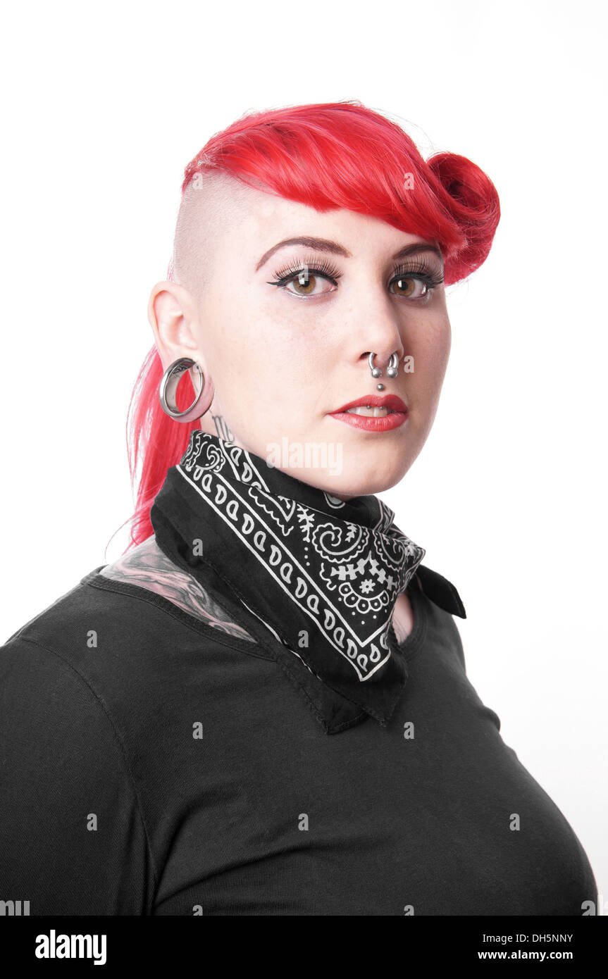 young woman with piercings and tattoos Stock Photo