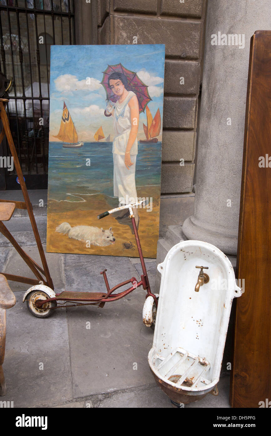Flea Market in the historic city of Arezzo, Tuscany, Italy Stock Photo