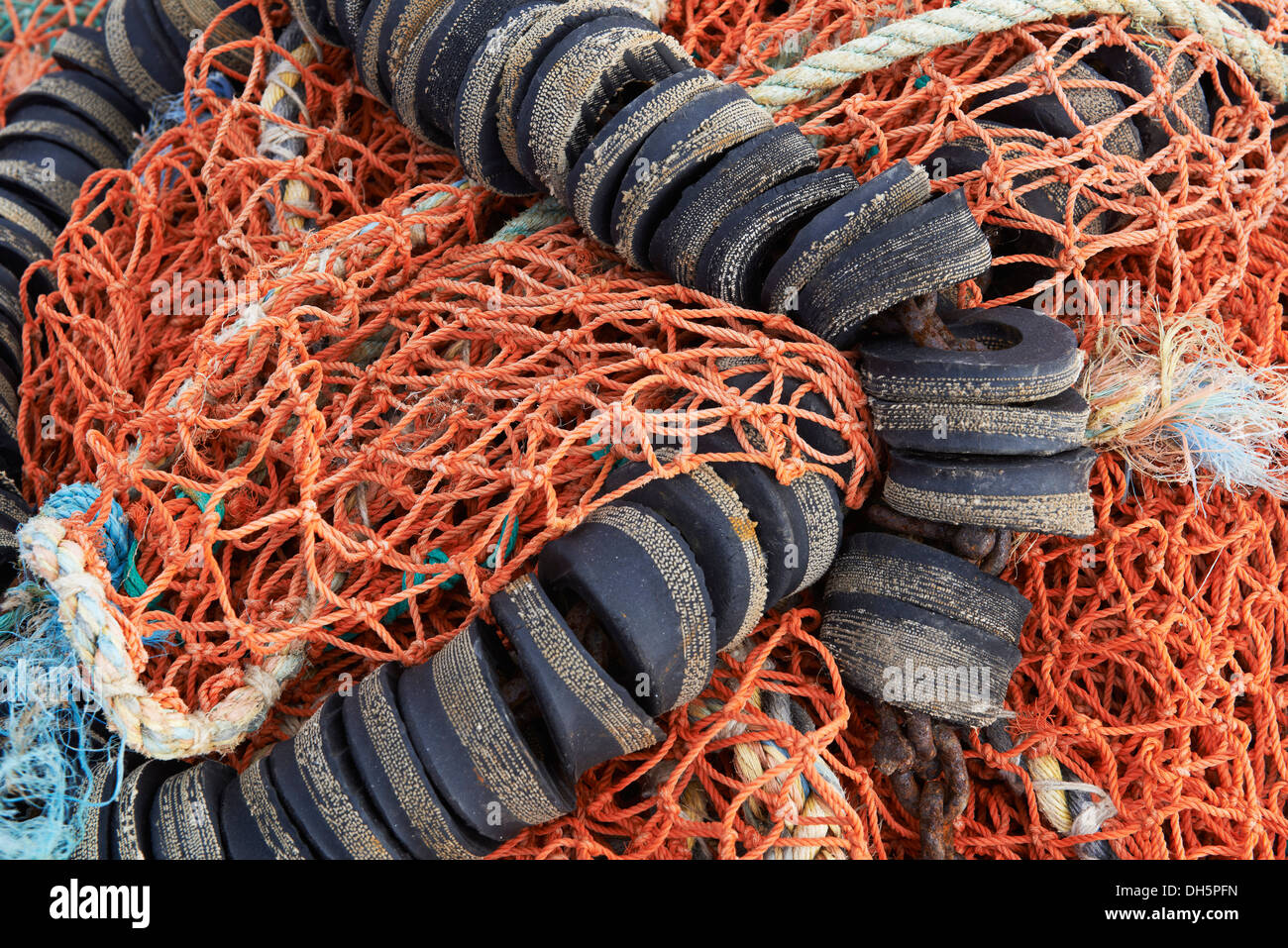 Fishing nets detail on the quay in Whitstable Kent  forming abstract patterns Stock Photo