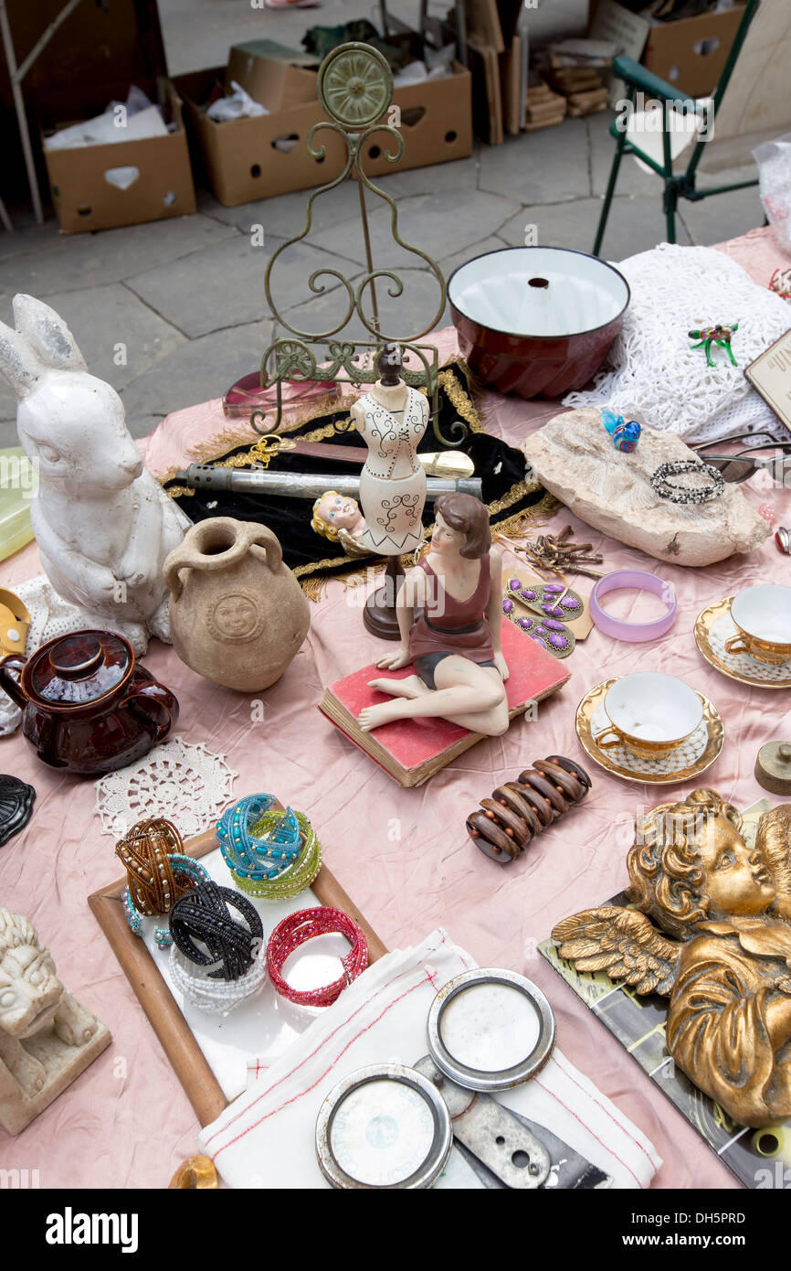 Flea Market in the historic city of Arezzo, Tuscany, Italy Stock Photo