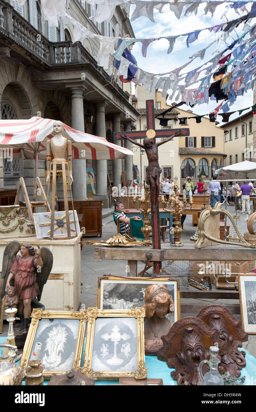 Flea Market in the historic city of Arezzo, Tuscany, Italy Stock Photo