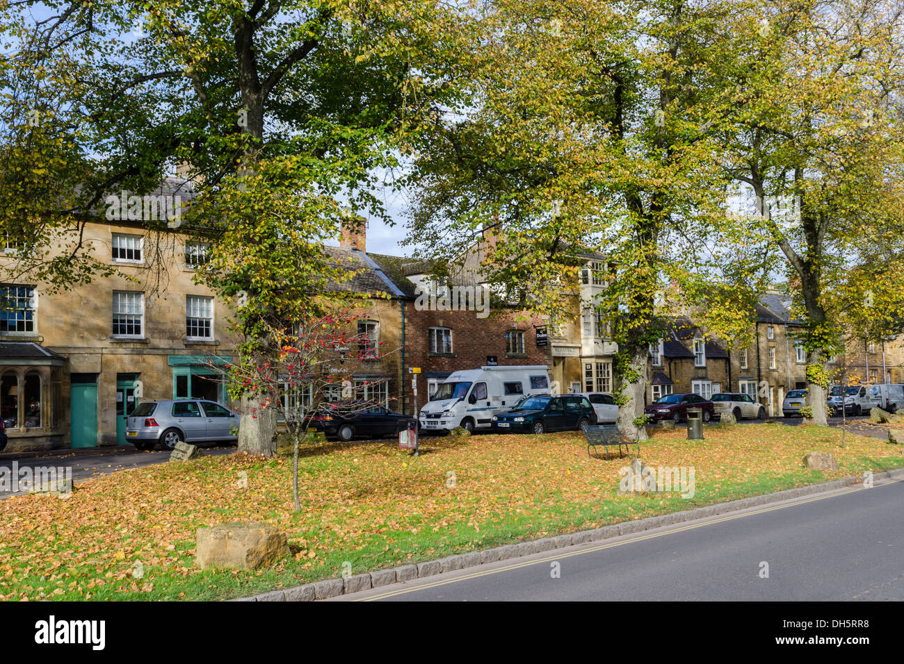Row of shops on the Green in MoretoninMarsh High Street in the