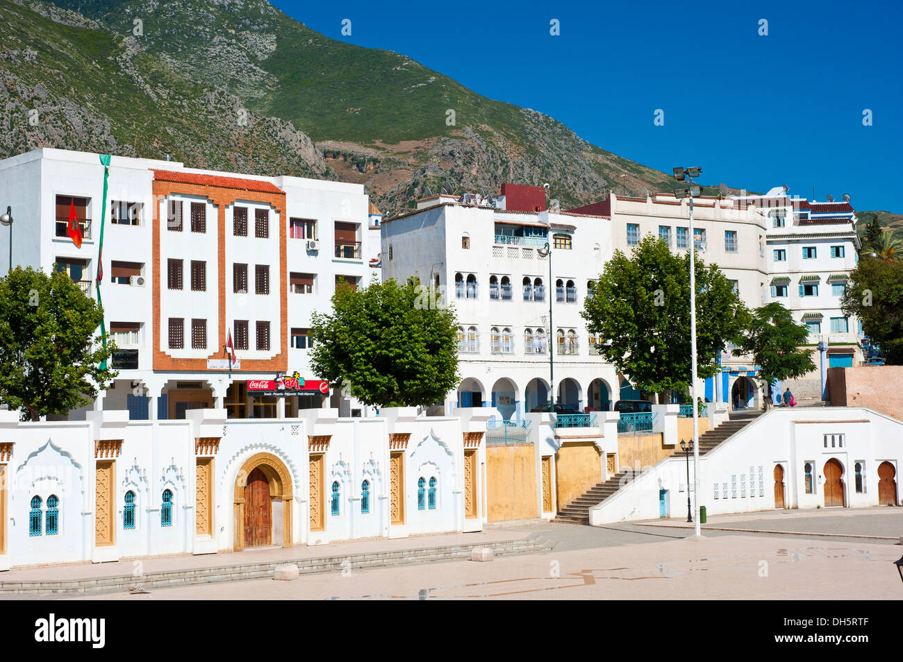 Typical houses in front of a hill, Chefchaouen, Rif or Riff Mountains, northern Morocco, Morocco, Africa Stock Photo
