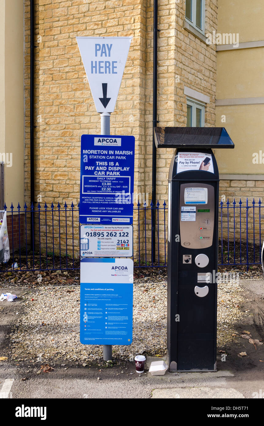 Car Park pay and display machine at Moreton in Marsh railway station in the Cotswolds Stock