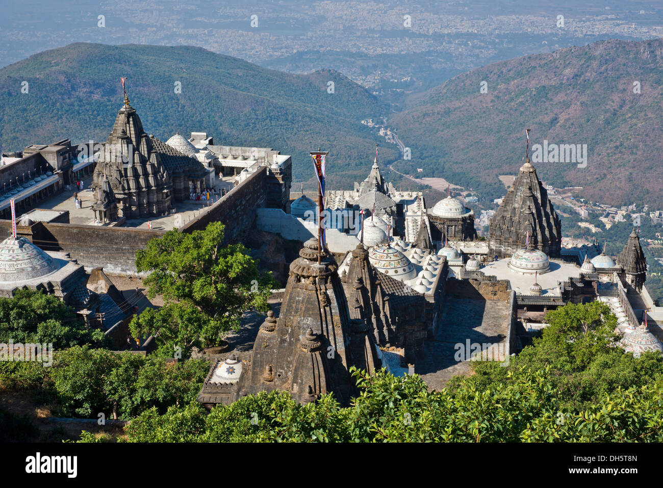 Temple on the holy mountain of Girnar, important pilgrimage site for the followers of Jainism, Junagadh, Gujarat, India Stock Photo