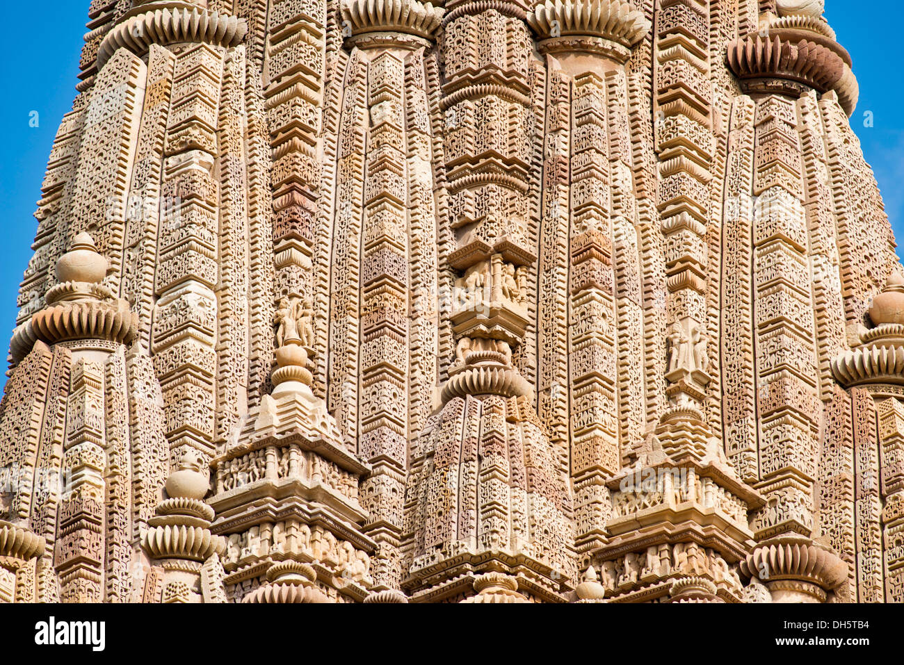 Ornaments on the Shikhara Tower, Kandariya Mahadeva temple, Khajuraho Group of Monuments, UNESCO World Heritage Site Stock Photo
