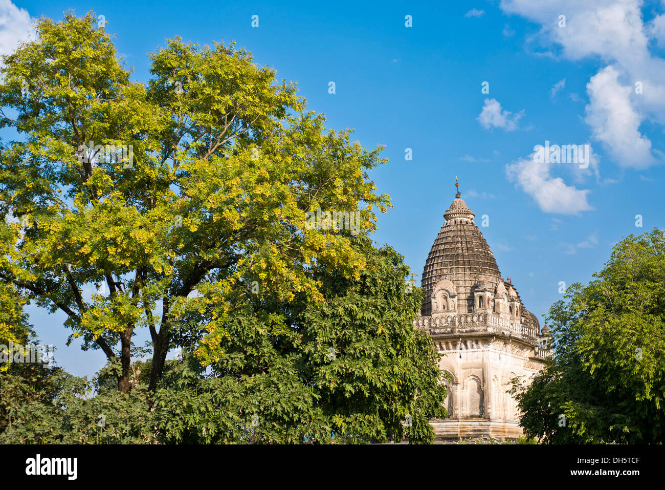 Parvati temple amidsts trees, Temple of the Chandela dynasty, Western Group, Khajuraho Group of Monuments Stock Photo