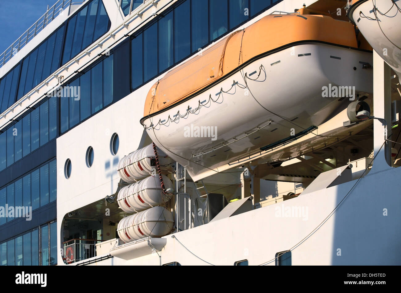 Safety equipment on white modern passenger ferry Stock Photo