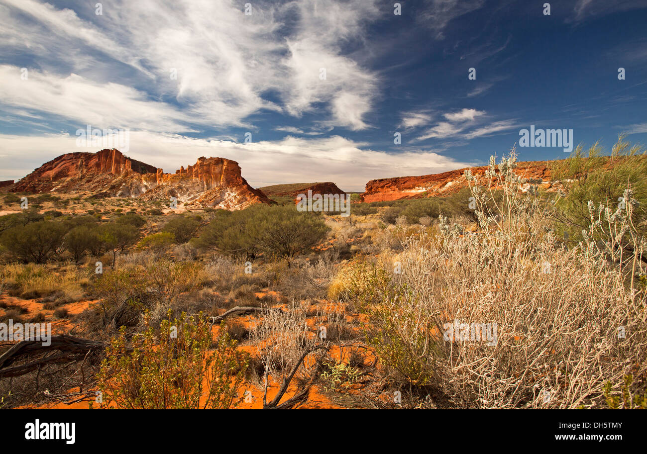 Outback / desert landscape with rocky outcrops at Rainbow Valley tourist attraction in central Australia - Northern Territory Stock Photo
