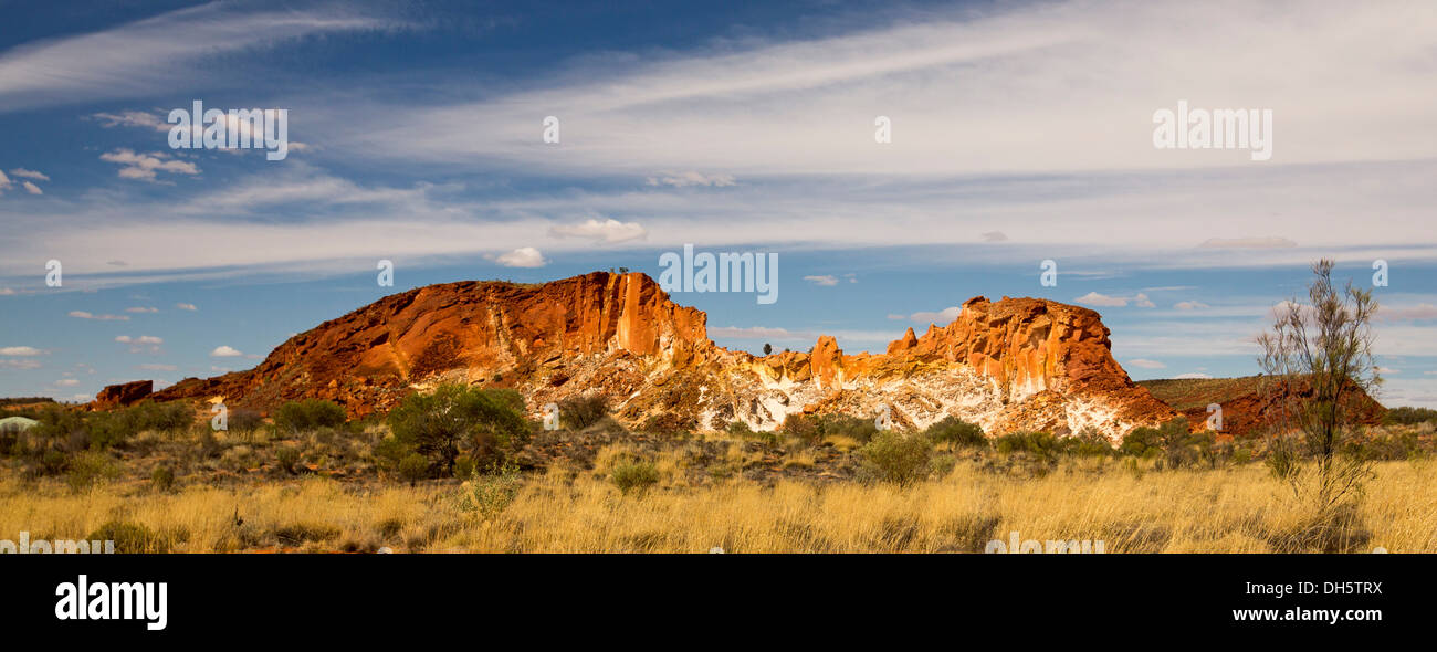 Panoramic view of desert landscape and rocky outcrop at Rainbow Valley tourist attraction Central Australia Northern Territory Stock Photo
