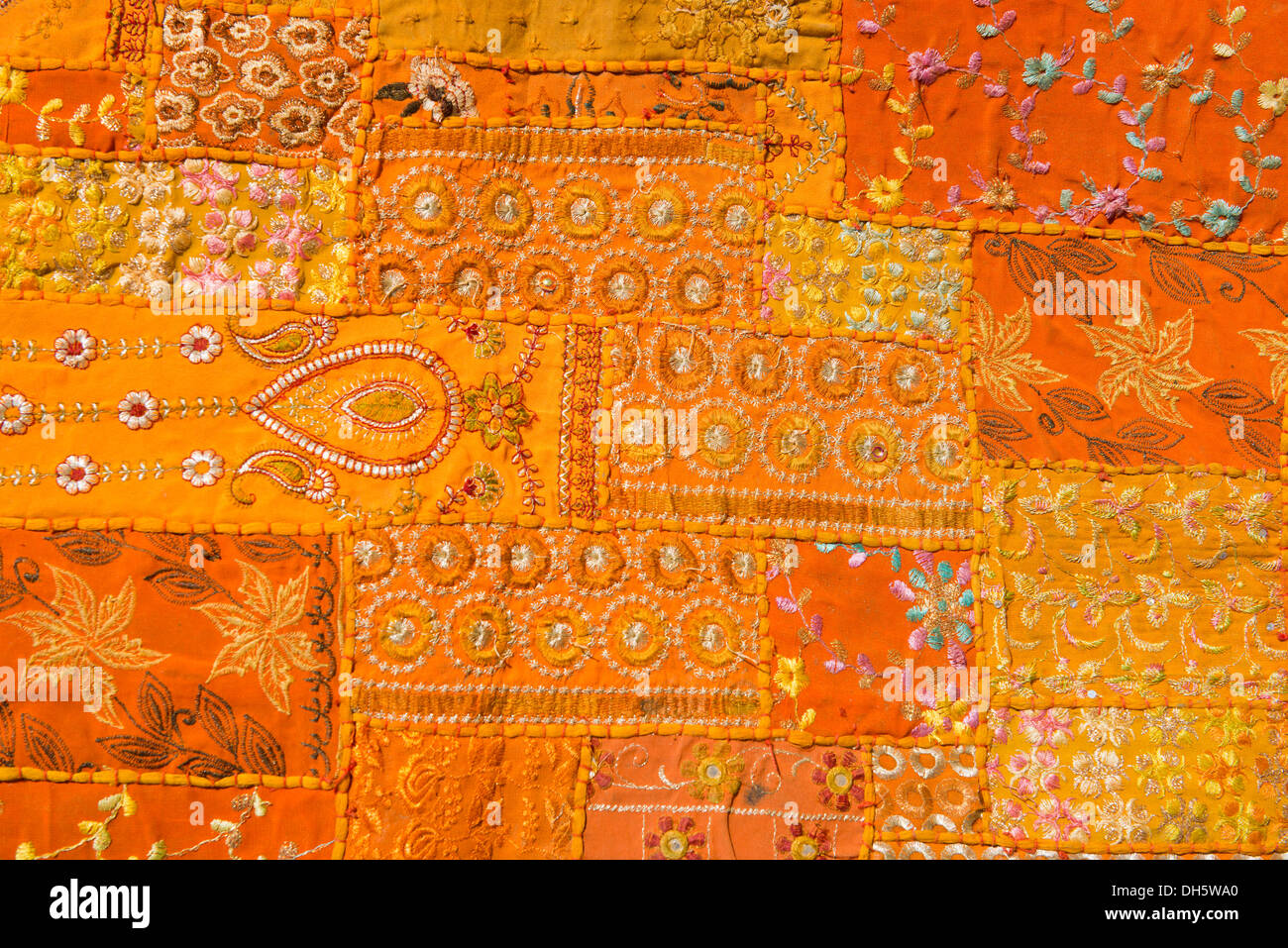 Traditional tapestry, embroidery, patchwork sewing, detail, Pushkar, Rajasthan, India Stock