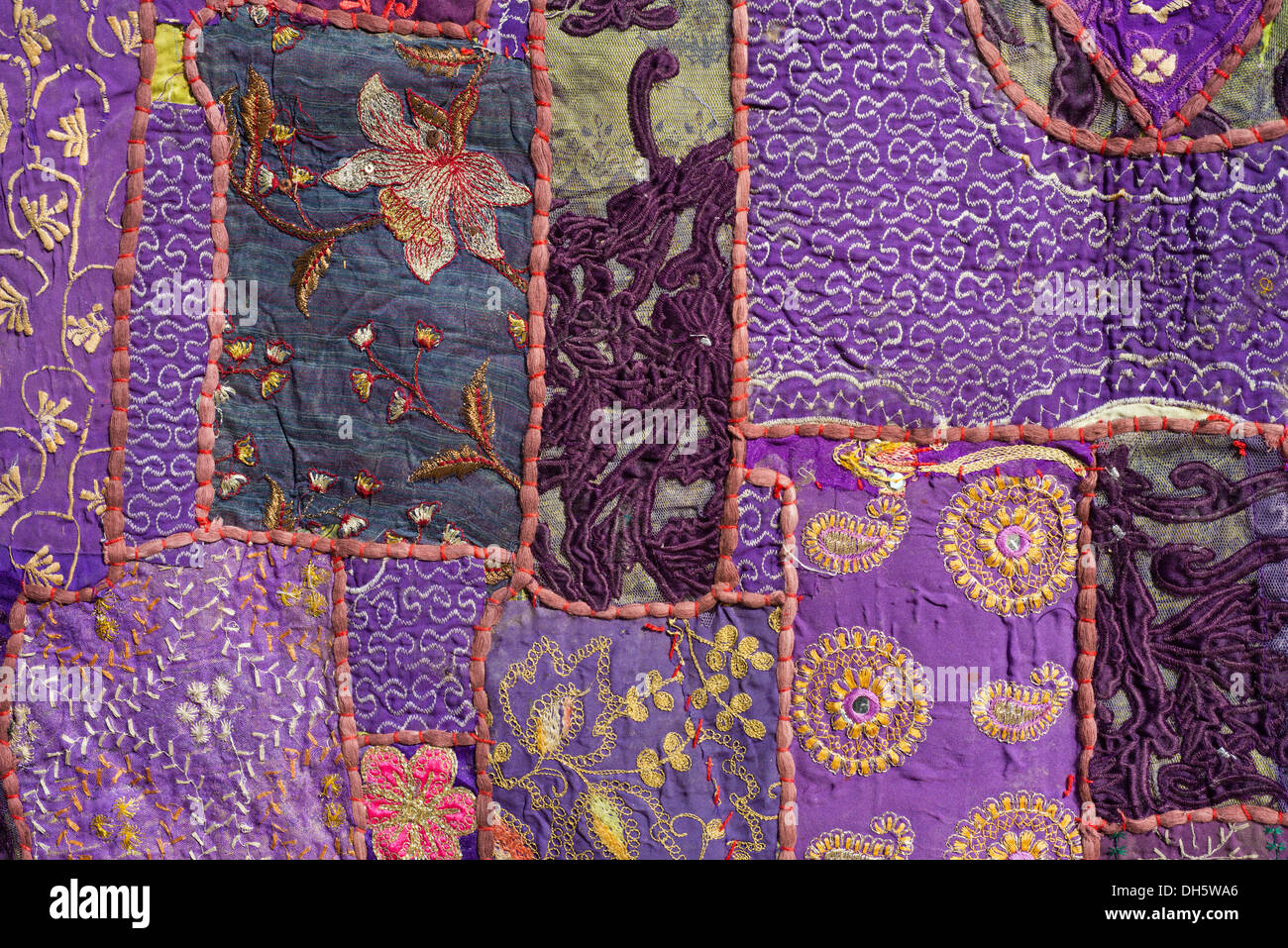 Traditional tapestry, embroidery, patchwork sewing, detail, Pushkar, Rajasthan, India Stock