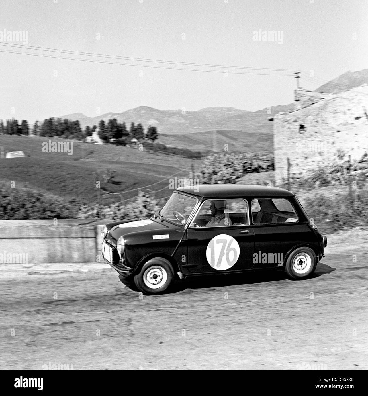 Rupert Jones-Harry Ratcliffe's Morris Mini Cooper S in the Targa Florio, Sicily 26 April 1964. Stock Photo