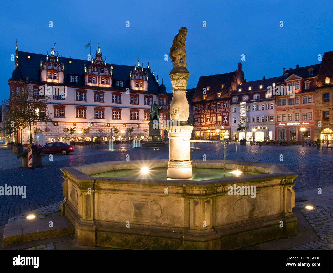 Well in the market place, Coburg, Franconia, Bavaria Stock Photo